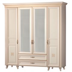 Шкаф для одежды 4-дверный с зеркалом №493 Марлен кремовый белый в Ялуторовске - yalutorovsk.mebel24.online | фото